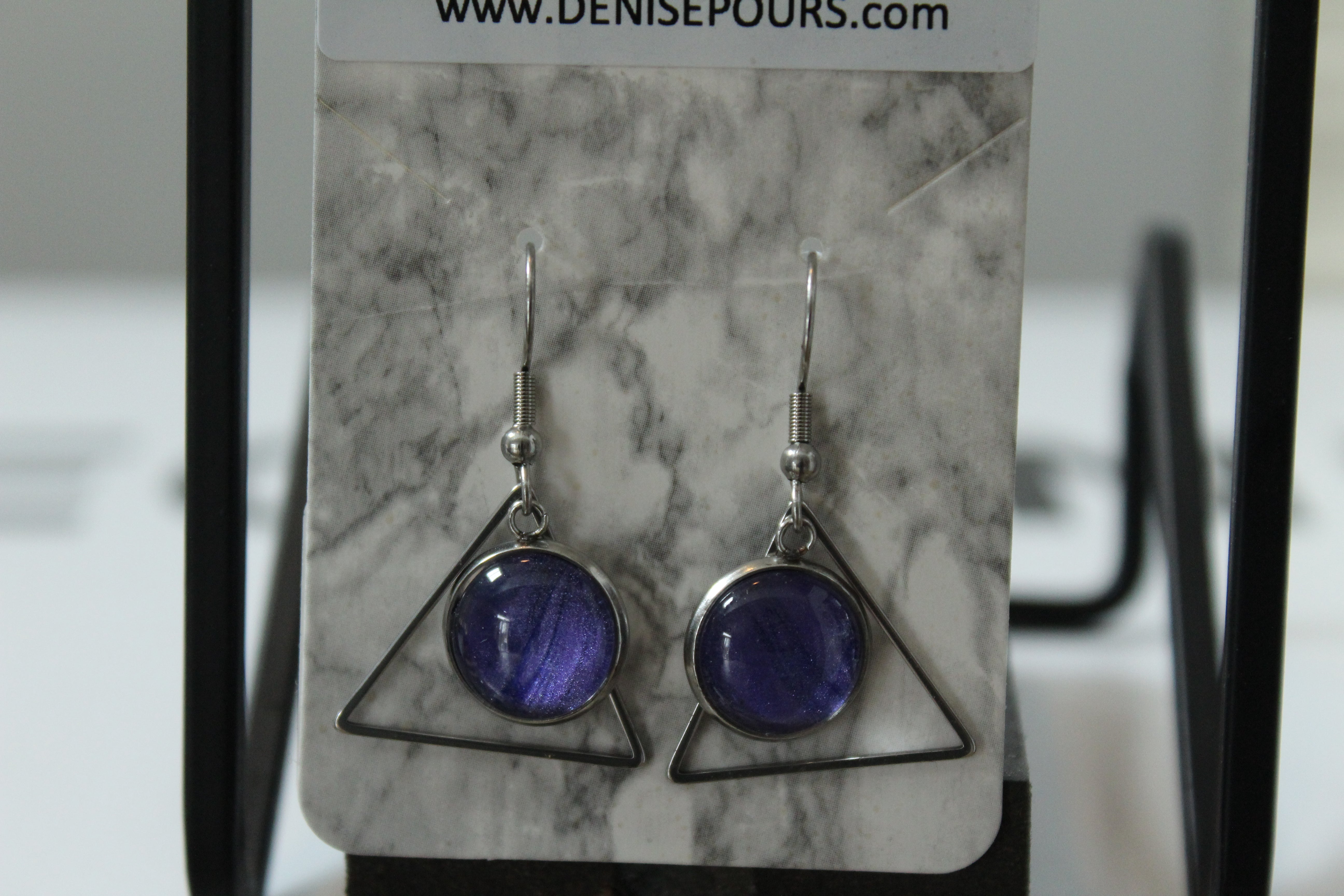 One of a kind Hand Painted Earrings - Purple Triangle