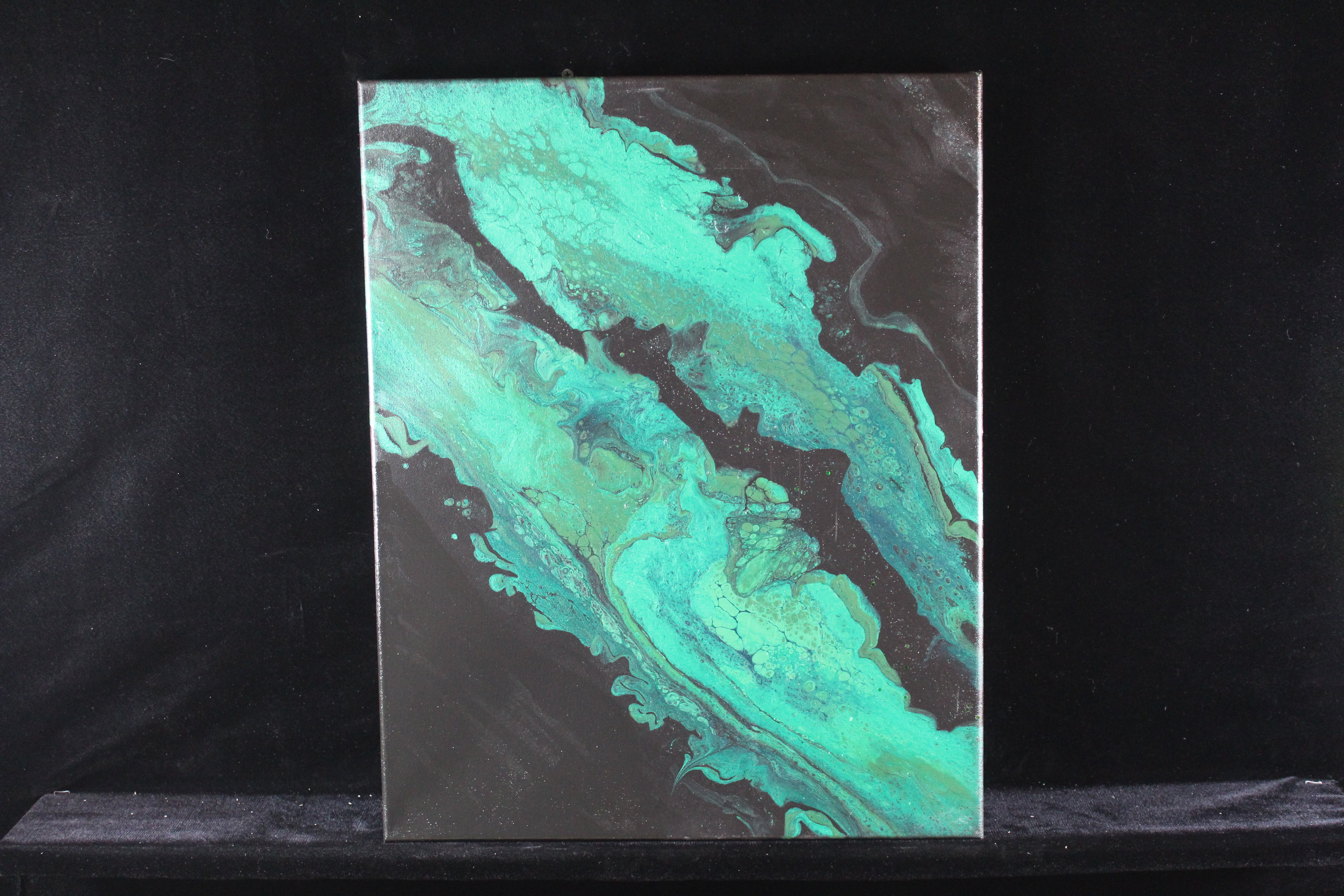 Bright greens wrapped canvas (acrylic pour)