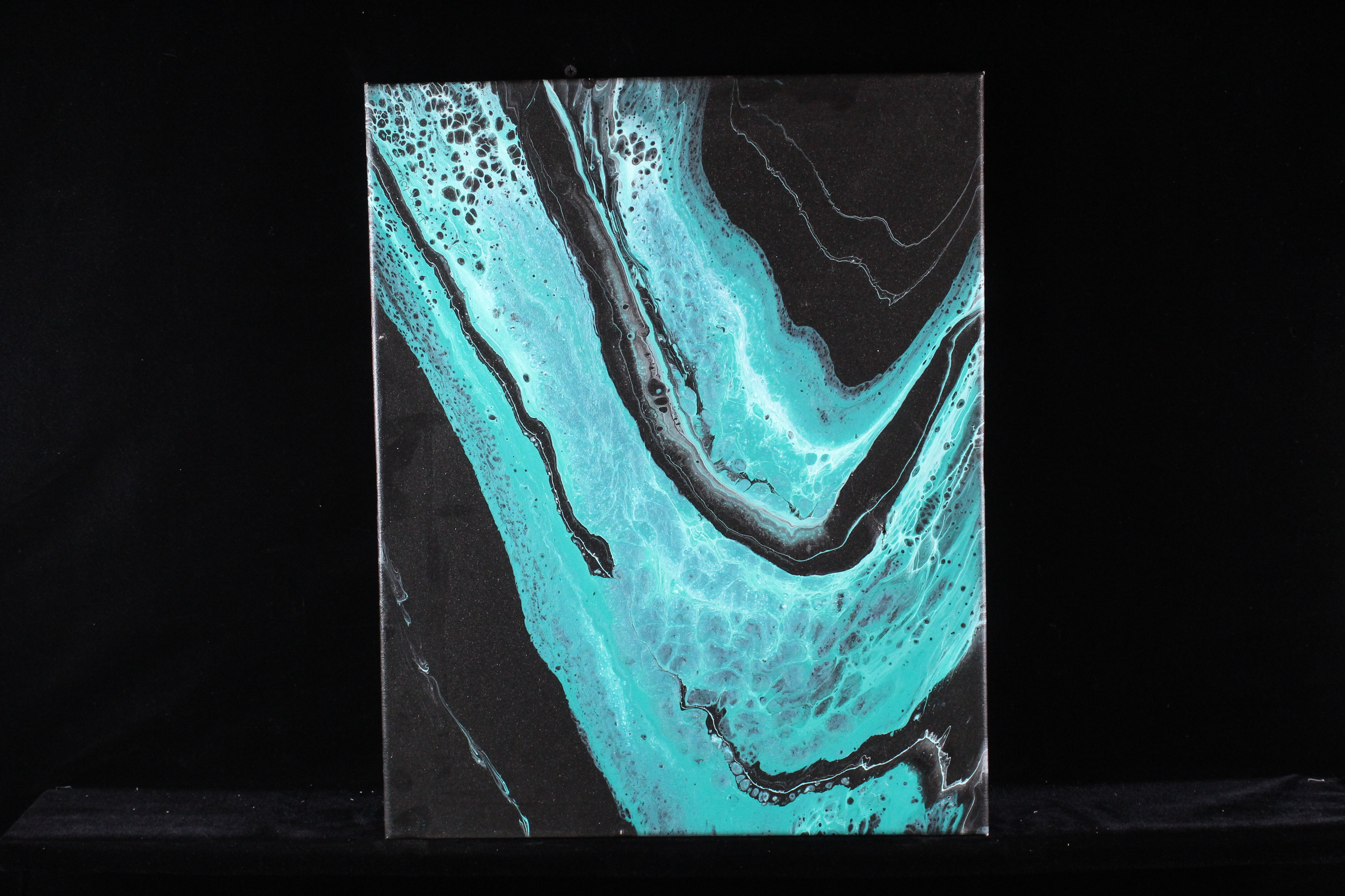 Bright teals wrapped canvas (acrylic pour)