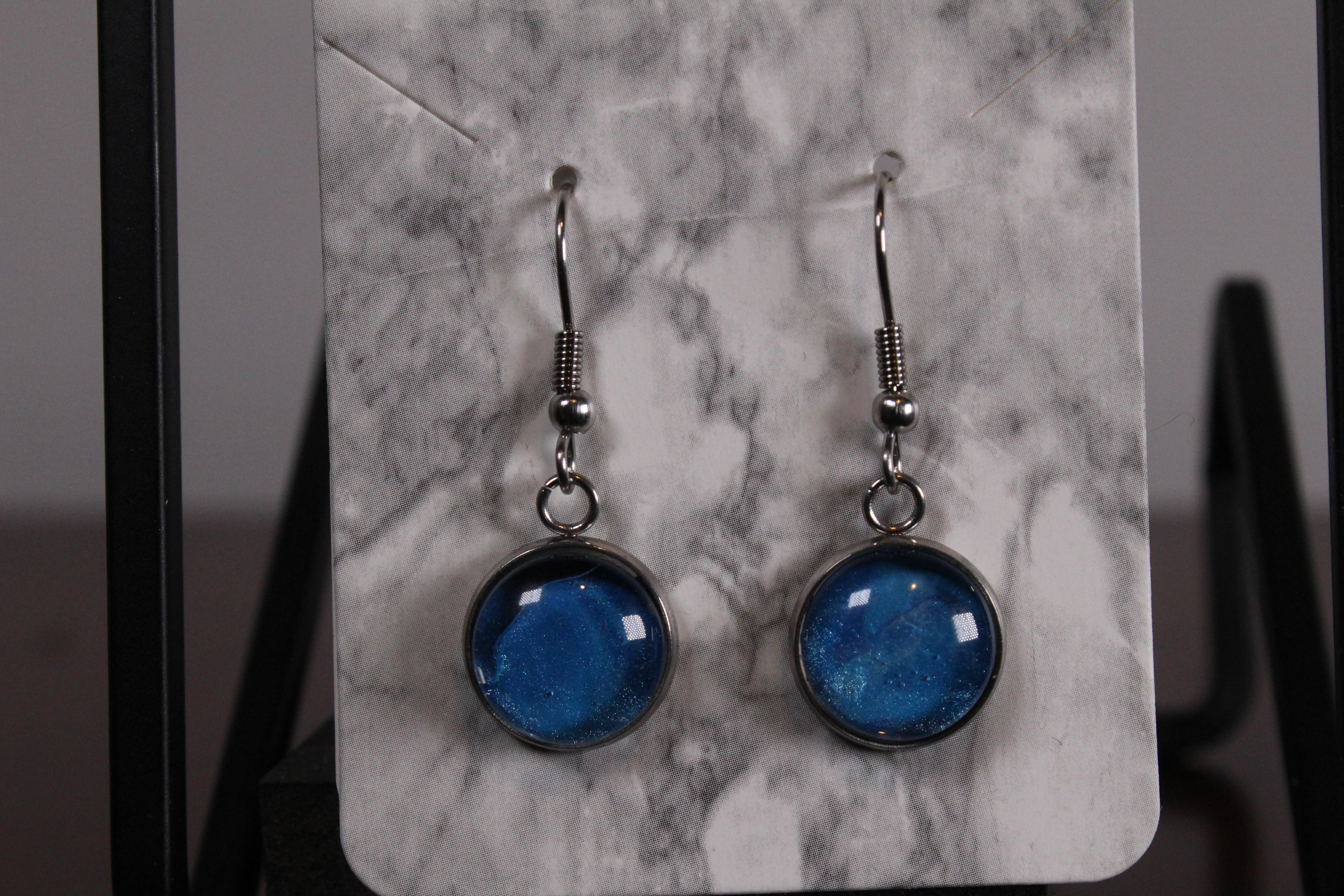 One of a kind Hand Painted Earrings -Deep Blue Drop Earrings