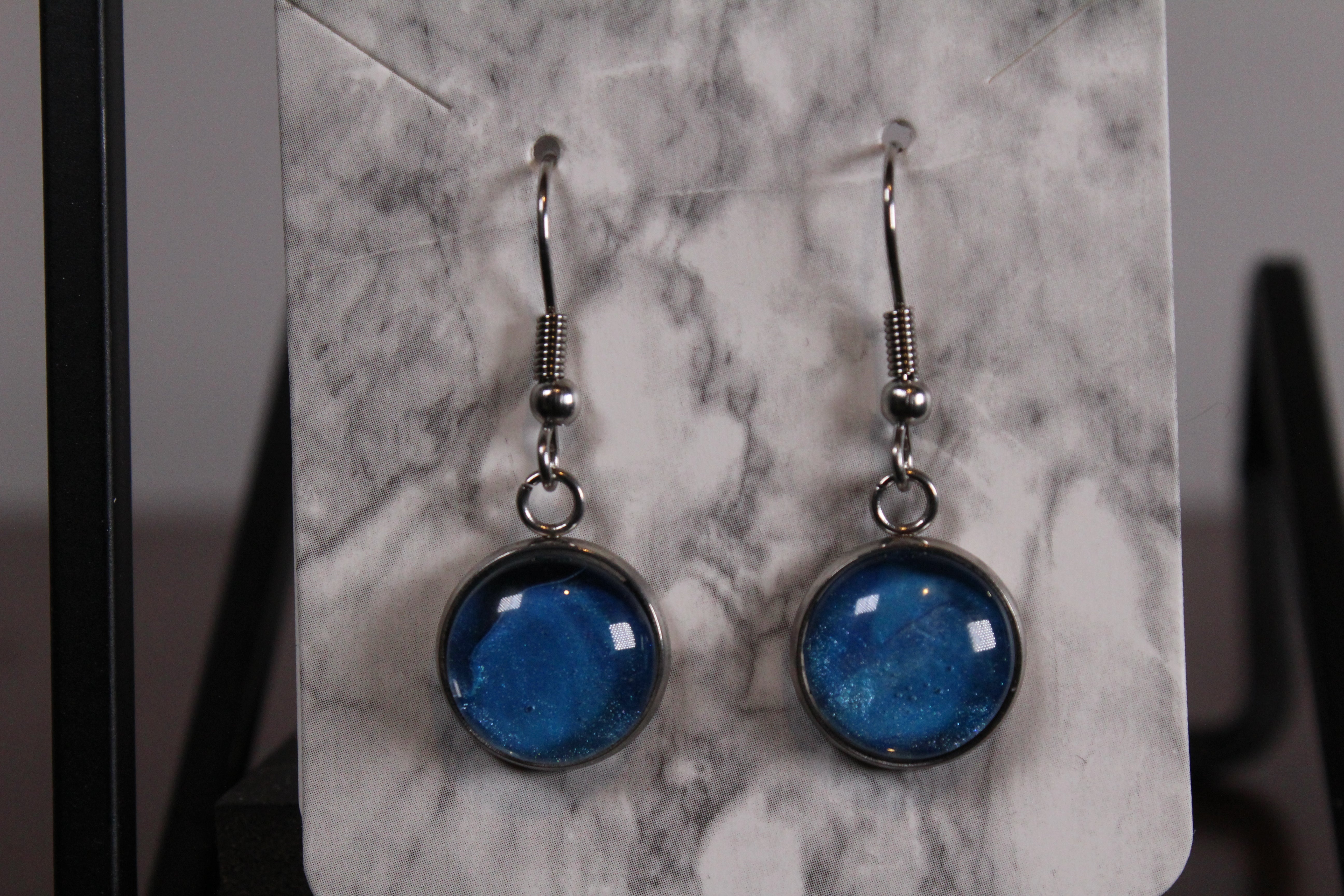 One of a kind Hand Painted Earrings -Deep Blue Drop Earrings
