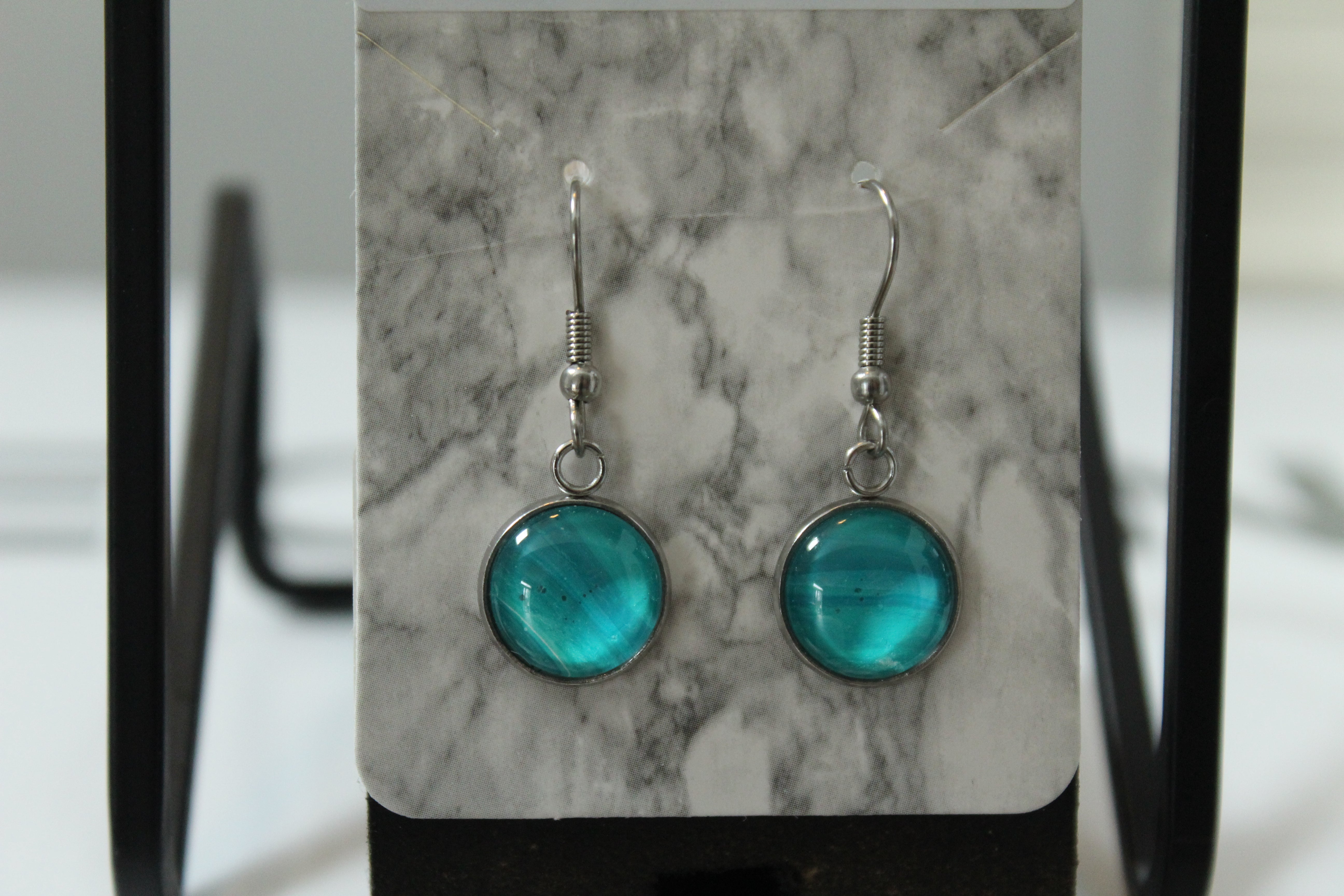 One of a kind Hand Painted Earrings - Shallow Water Blue Drop Earrings