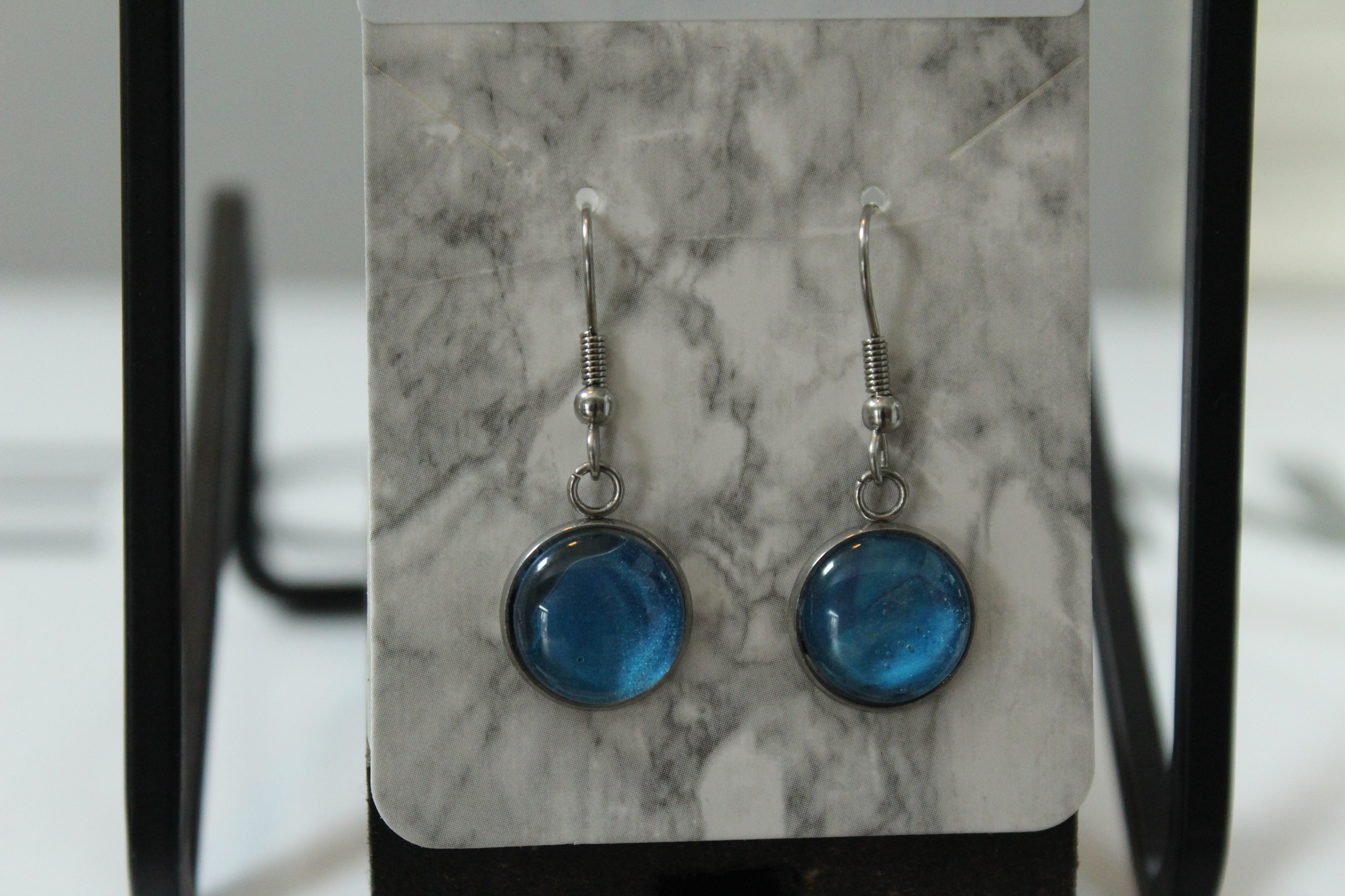 One of a kind Hand Painted Earrings - Sparkle Blue Drop Earrings