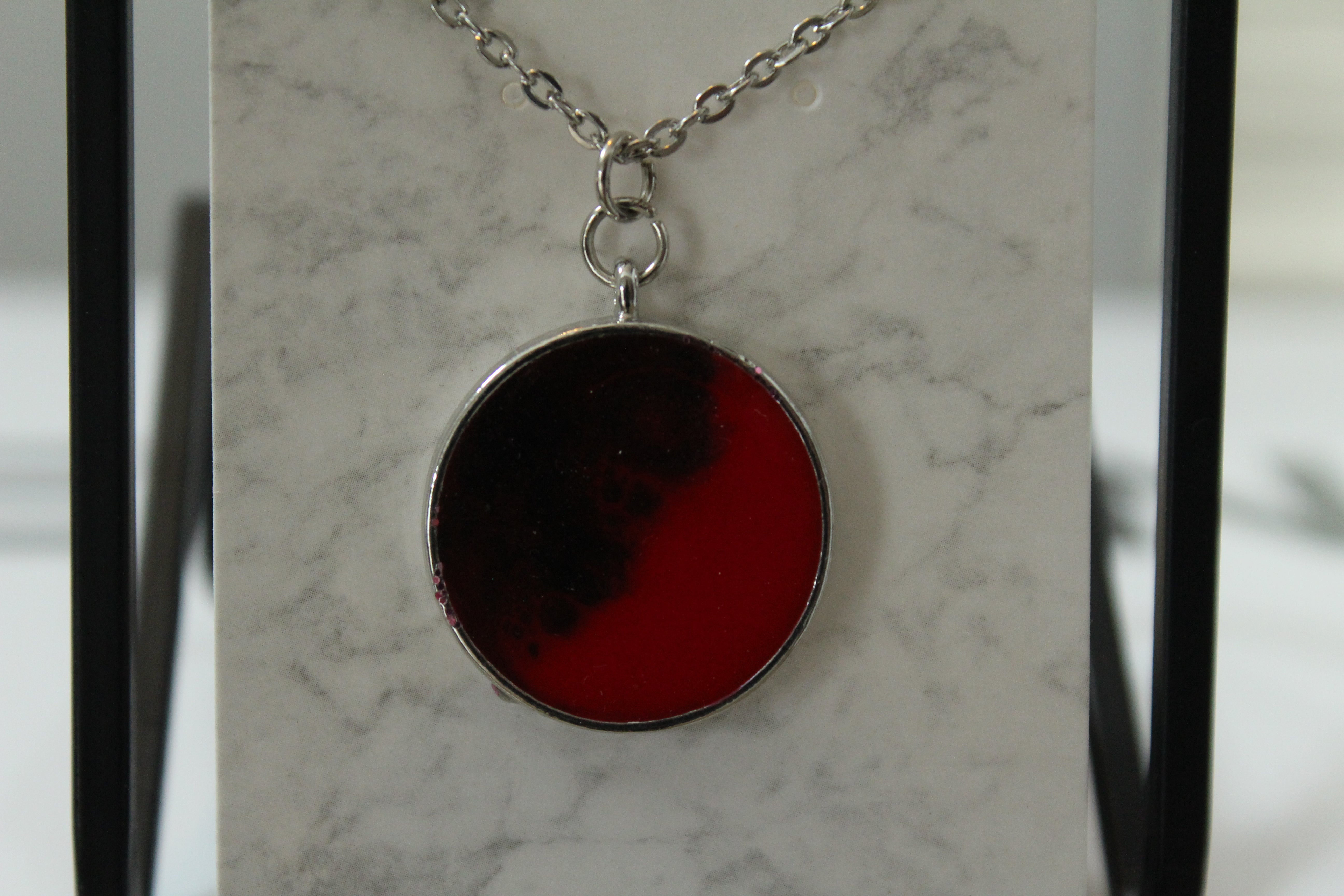Antique Silver Round Pendant Red and Black