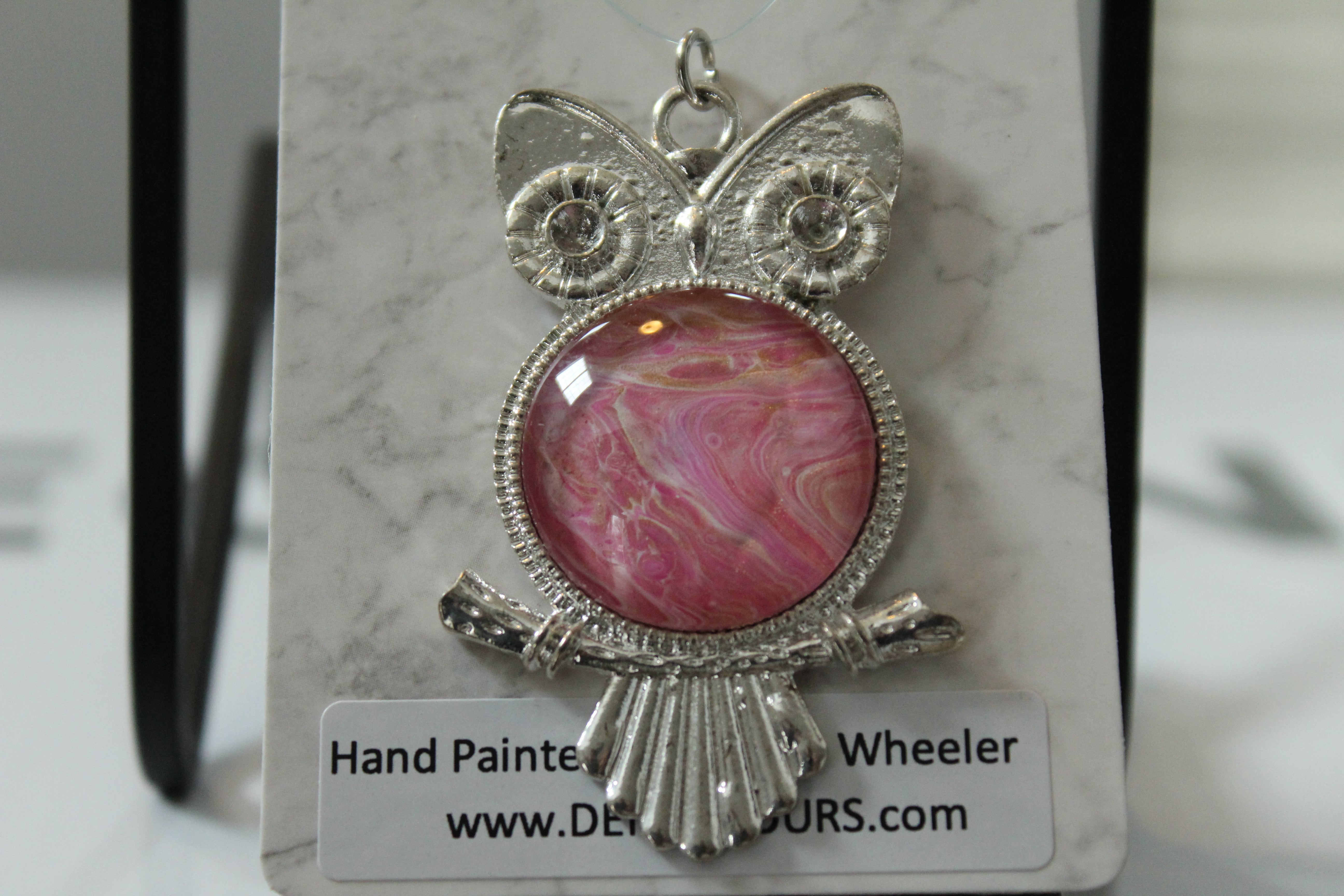 Antique Silver Owl Pendant Pinks