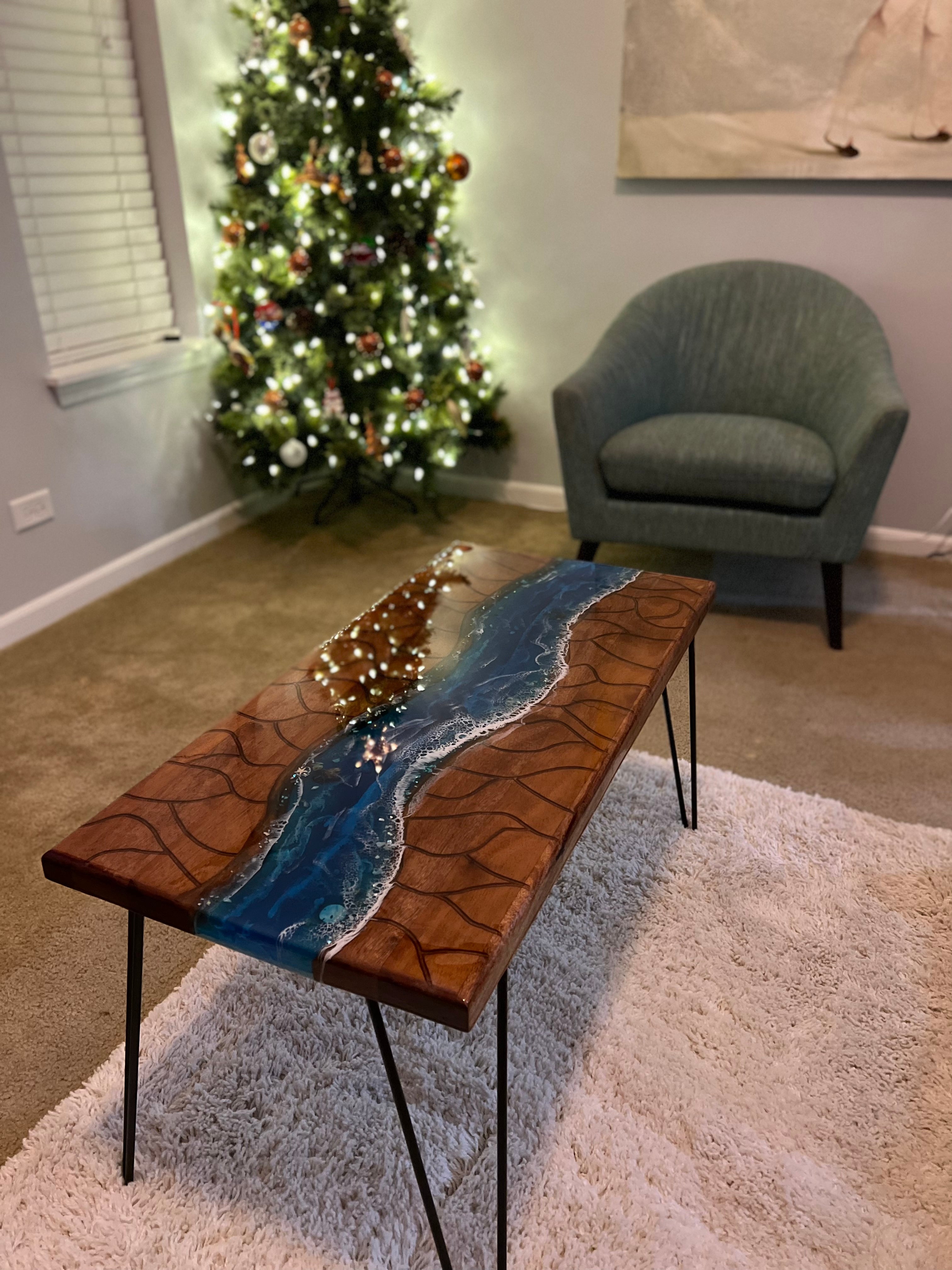 Custom Epoxy Resin Art Design River Table Wooden Tea Table Log